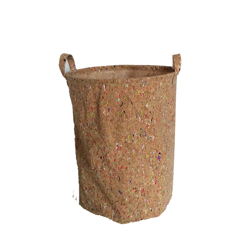 Wooden Fabric Cork Folding Baskets With Waterproof Handle Laundry Hamper For Sundries Clothes