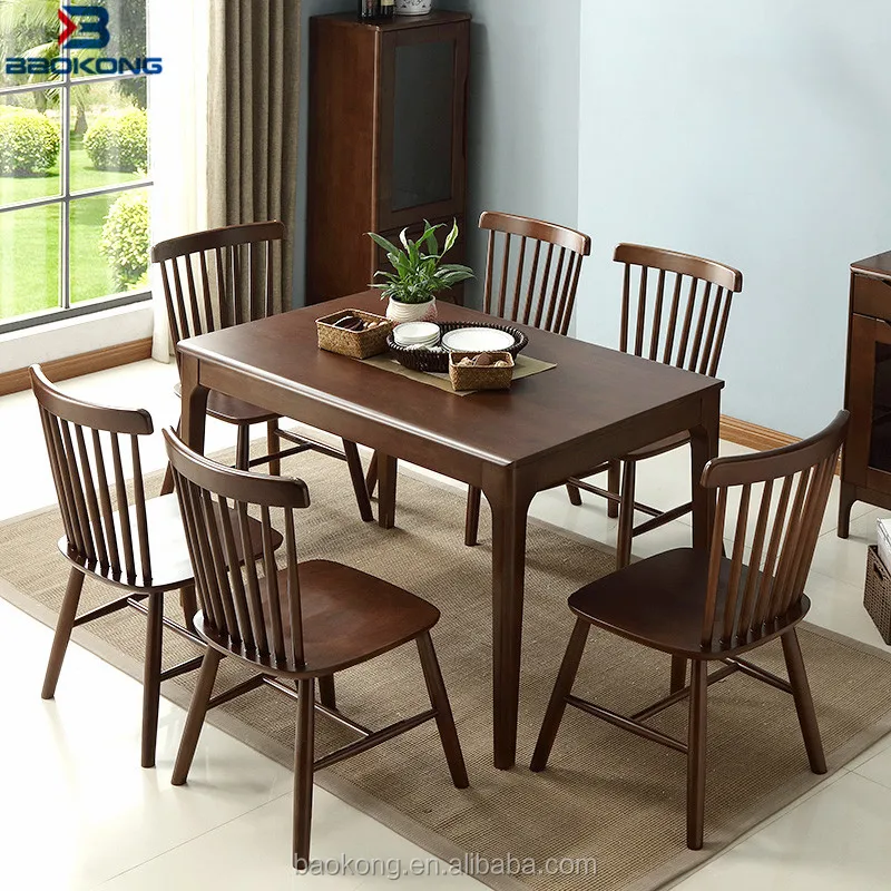 Compact Flat Dining Room Sets Wooden Table With 6 Chairs