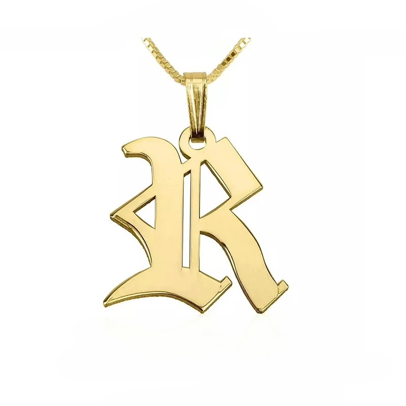 Custom Pendant Gold Silver Large Initial Big Alphabet Letter Necklace