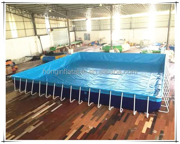 PVC rectangular inflatable metal frame pool, steel swimming pool for water pool slides