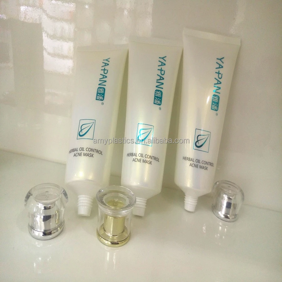 White pearl plastic tube with Acrylic cap for Cosmetic packaging