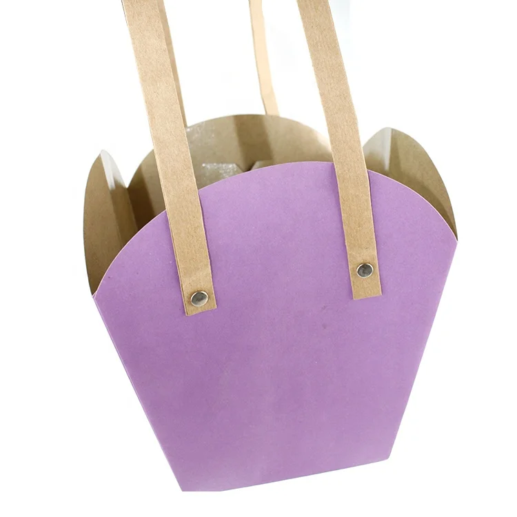 Custom handled tray paper Plant Flower Pot Carrier Mini Pot bags for florist shop