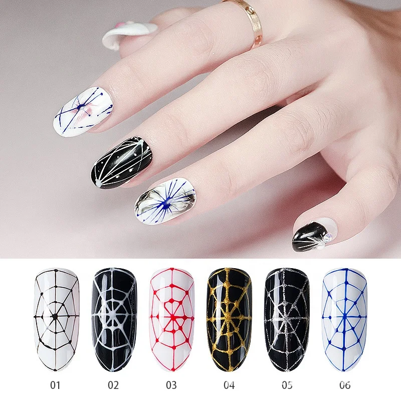 6 Colors Creative Spider Nail Gel Polish Liner Painting Soak Off Pulling Silk Set For Drawing gel Manicure Gellak Nail Varnish