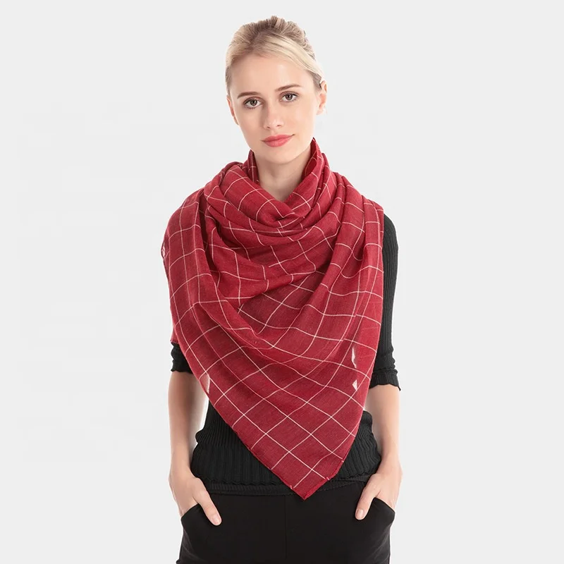 Wholesale Hot Selling Fashion Long Plain Plaid Cotton Check Scarf Women  Solid Color Shawls Ladies Soft Viscose Grid Hijab Scarf