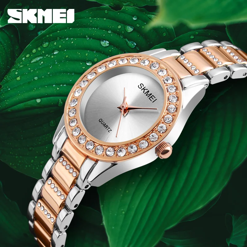 Skmei new epoch design jewels women watch rose gold crystal quartz lady dress watches