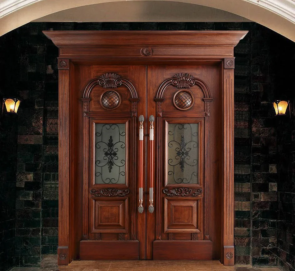 luxury China factory antique carved solid wood double door design entrance door