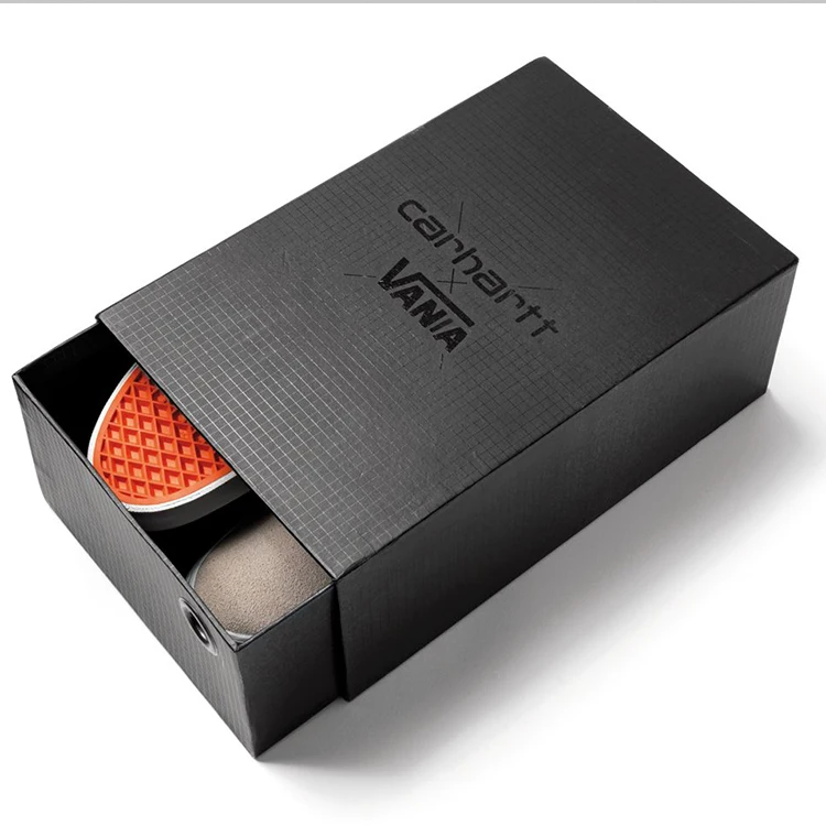 custom drawer black cardboard paper packaging sandals black side drop sneaker shoe boxes