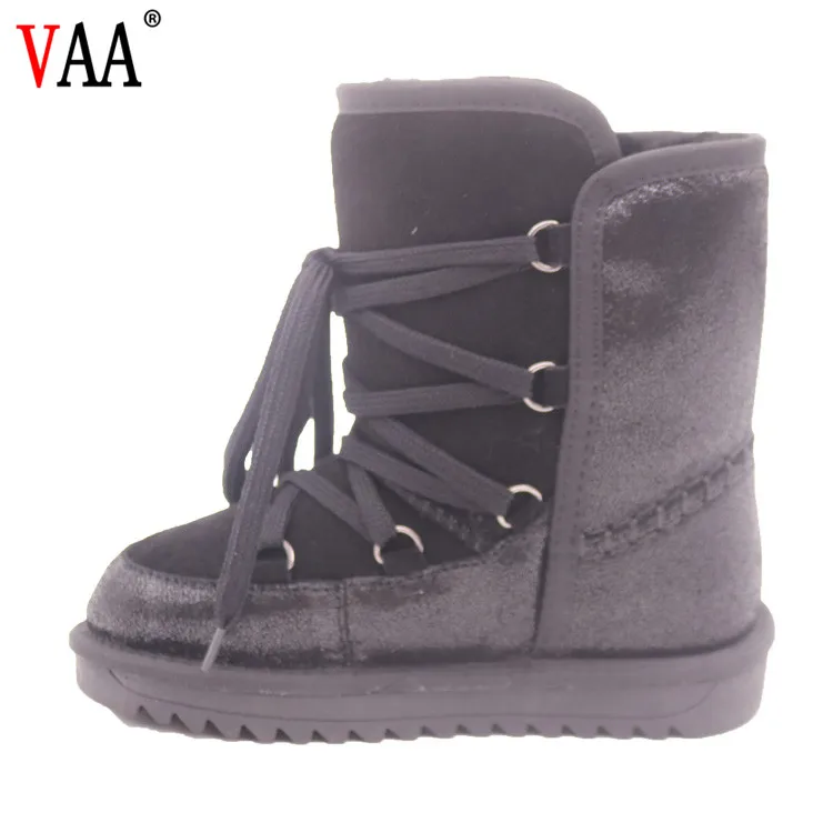 CF-131 Free Samples Non-slip TPR Sole Cow Leather Lace Up Lady Shearling Winter Boots