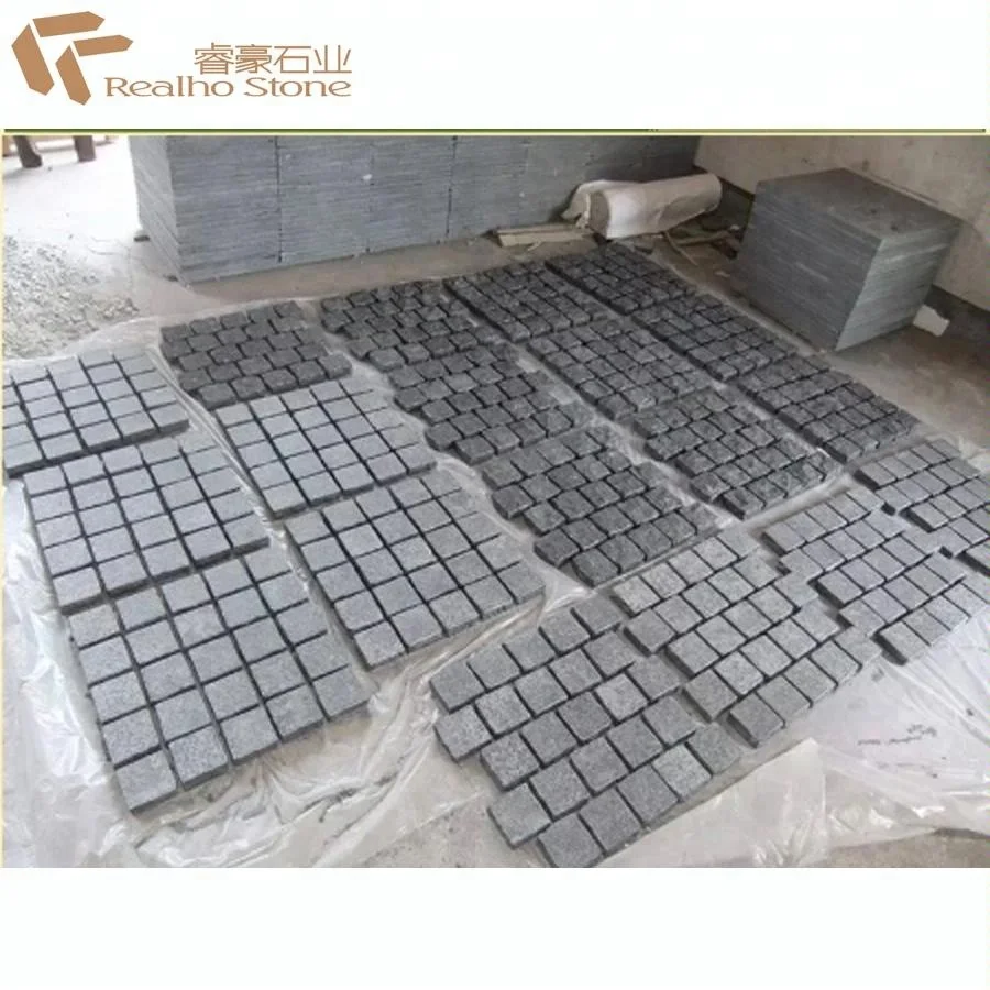 Натуральный раздельный черный гранит G684, подъездная тротуарная плитка, огненный Черный Базальтовый Камень с сеткой