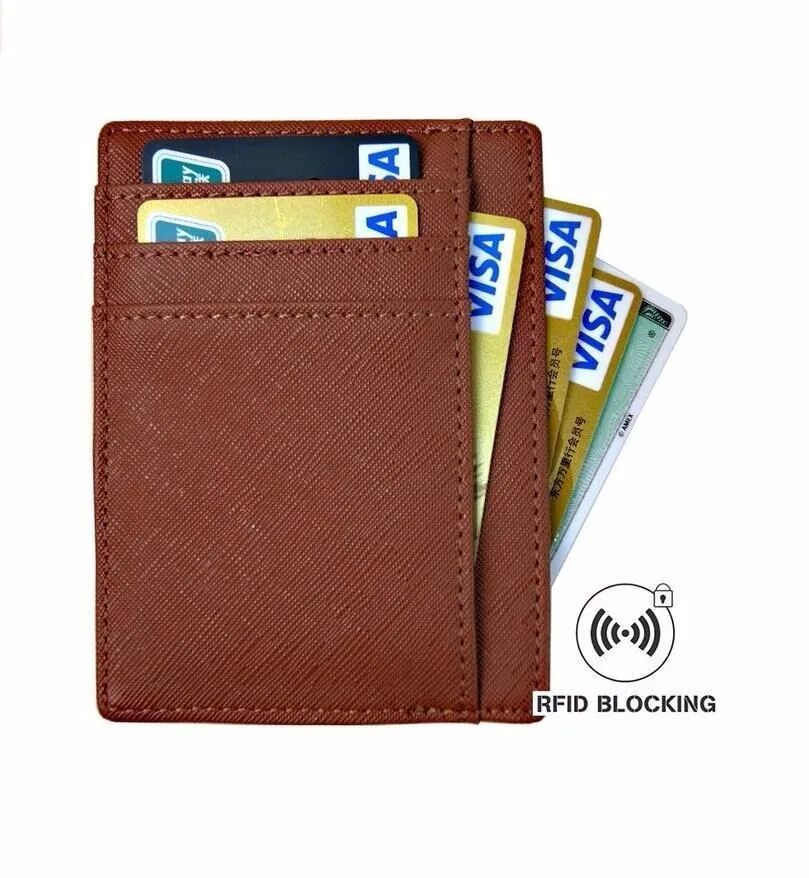 Мужской тонкий кошелек из натуральной кожи с RFID-блокировкой коричневого цвета