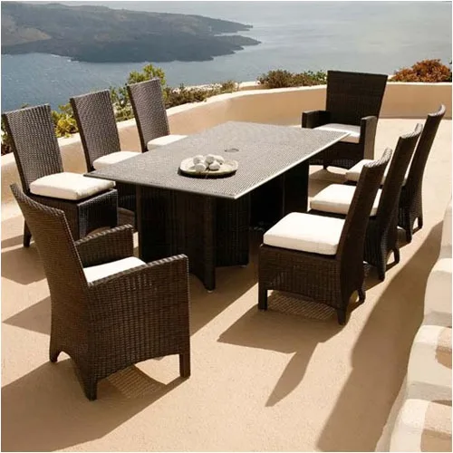 Набор для внутреннего дворика из 9 предметов, алюминиевый стол и стулья для улицы, Классический Плетеный обеденный стол