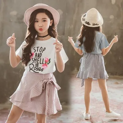 Hao Baby Children Wear Children Suits Summer Flower Skirt Suit Two-Piece Suit The New Stripe Of The Girls