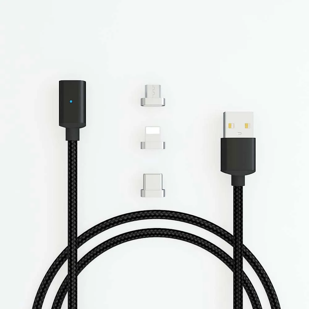 Hot Amazon Light Micro Type C Multi 3 in 1 Nylon Braided Automatic Adsorption Magnetic USB Charging Data Cable for Cell Phones