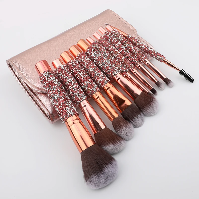 10 Pcs Synthetic Foundation Powder Concealer Eye Shadow Pink Makeup Brush Sets