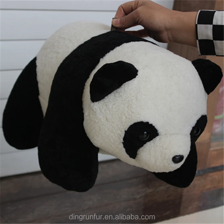 Custom Made Genuine Sheepskin Stuffed Panda Doll Real Fur Animal Toys