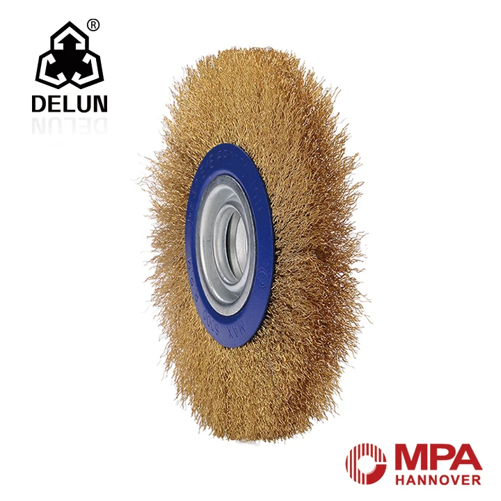 DELUN Industrial Grade Brass Wire Brush Crimped Stainless Steel Wire Rotary Drill Grinding Wheel Cleaning Brush OEM Customizable