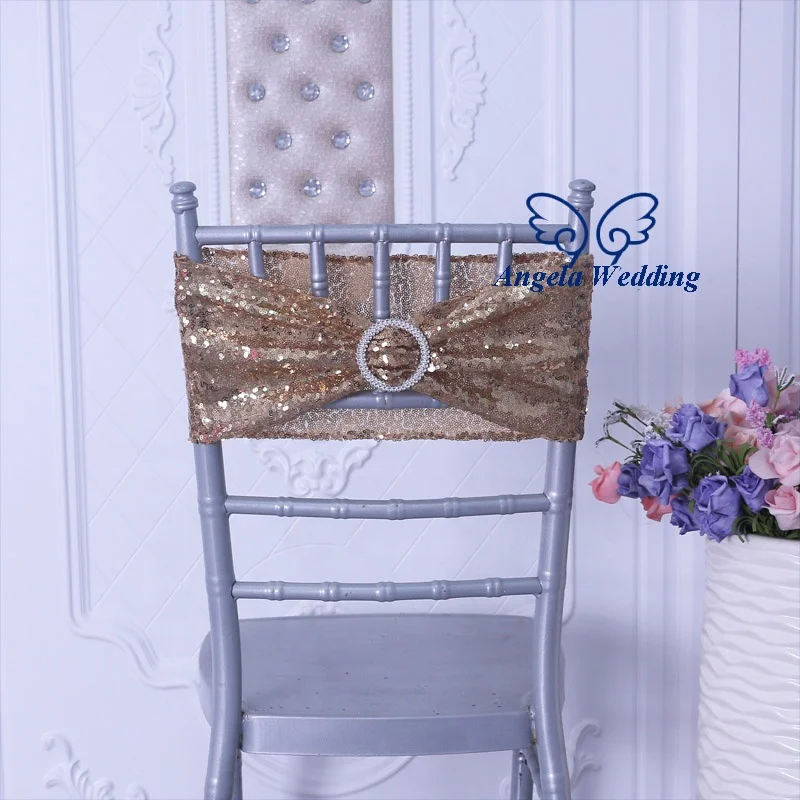 SH022B Gorgeous popular ready to ship cheap price wholesale regular gold sequin chair band with buckle
