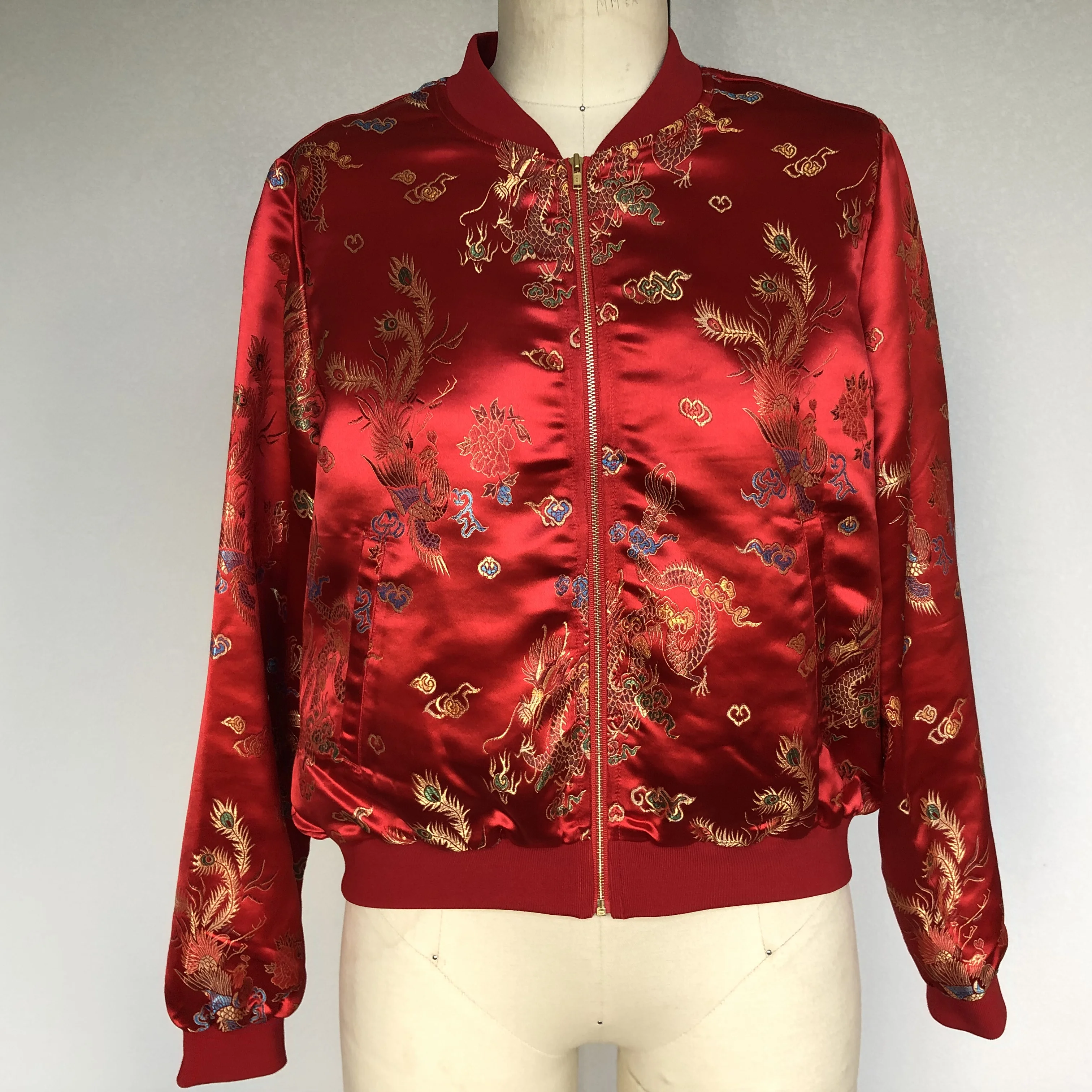 Высокое качество 2019 пользовательский дизайн дракон и Феникс парча бомбардировщик шеи Zip Up куртка