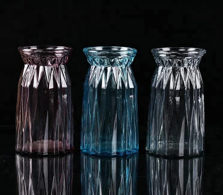Wholesale Home Decoration European Style Origami Glass Vase Blue pink Grey clear Colorful Glass Vase Hot Selling