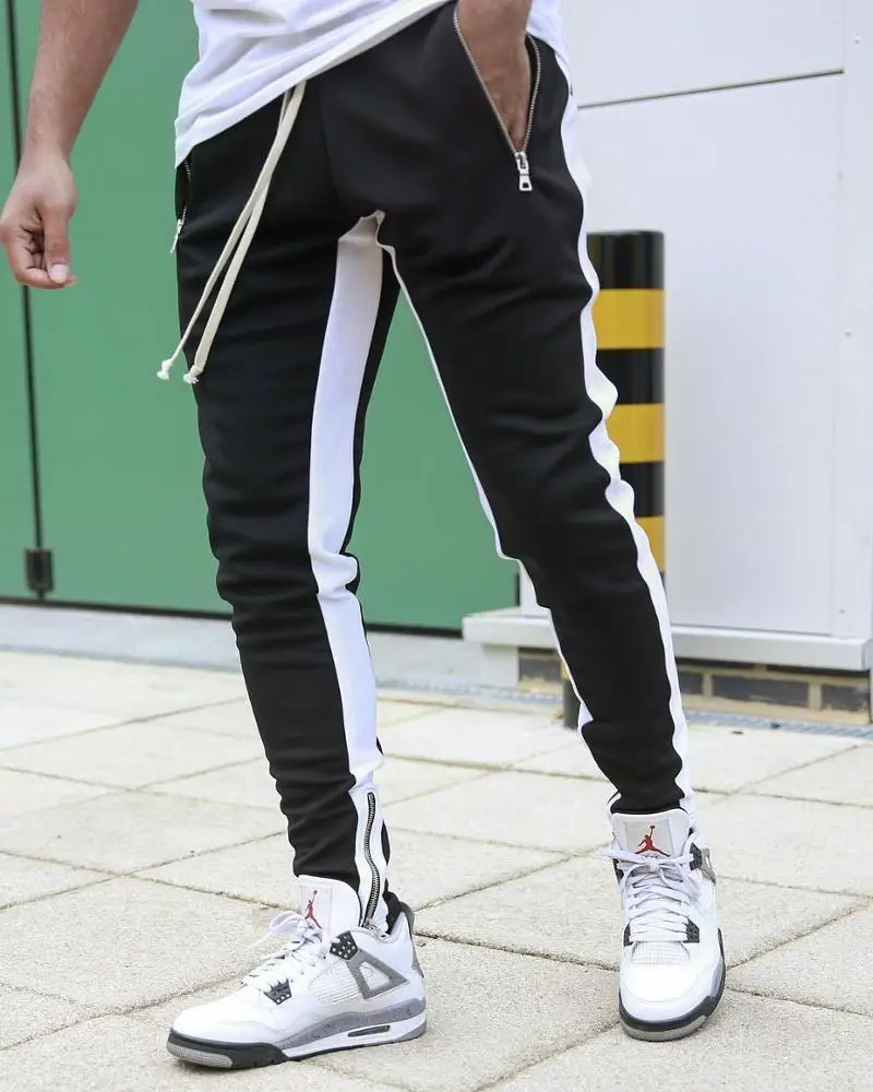 Custom Color Block French Terry Drawstring Jogging Pants Men Wholesale Mens With Zipper Track Pants