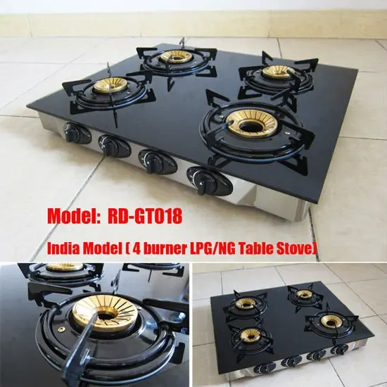China factory hot sale best quality restaurant stylish glass table gas stove 4 burner
