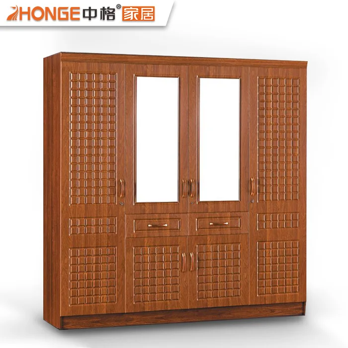 Bedroom modern design PVC cloth closet cabinet wooden 6 doors wardrobe