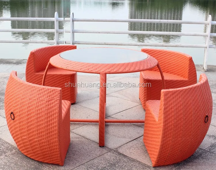 Удобная Плетеная Мебель из ПЭ ротанга, обеденный стол и стул в форме тыквы