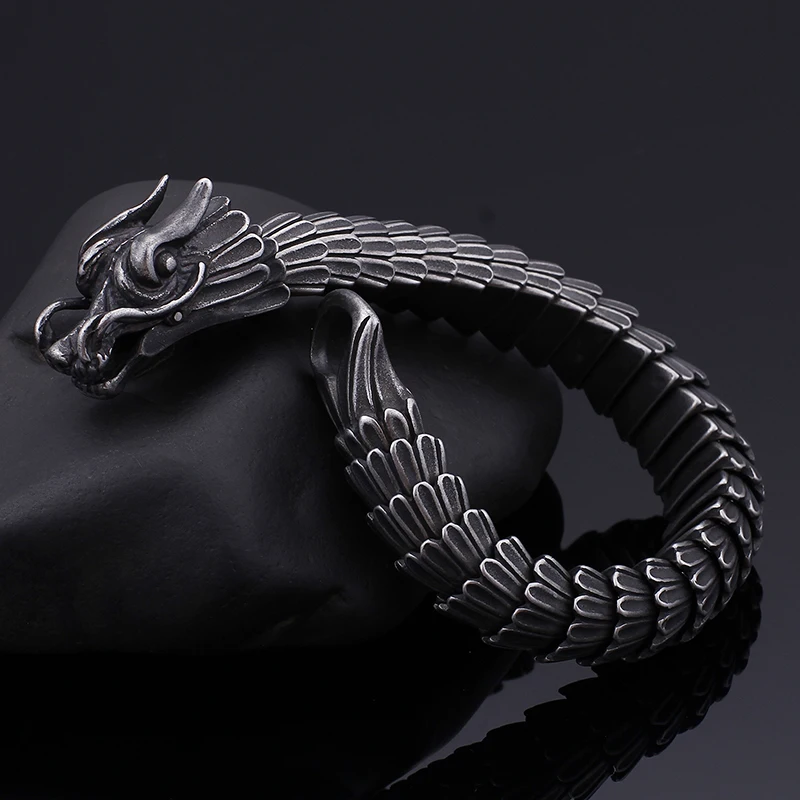 
2019 New Arrivals Wholesale 316L Stainless Steel Chain Link Dragon Wristband Bracelets 