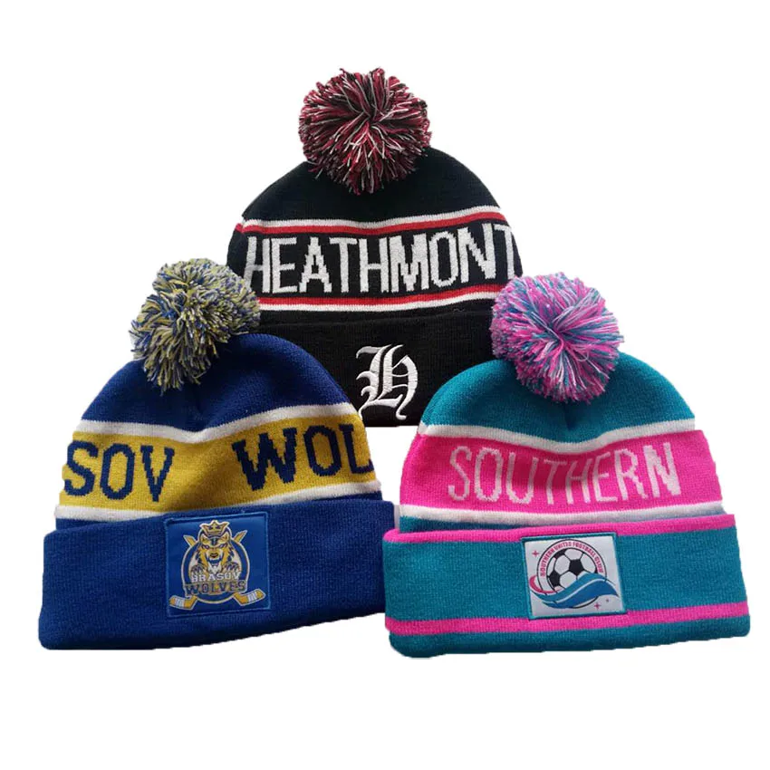 Mew custom fashion men cable knitted fake fur ball winter hat