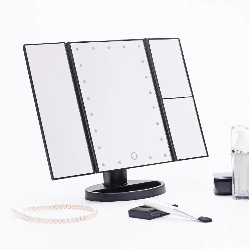 Hot Sell USB Direct Charging Cosmetic Mirror Folding Tri fold LED Makeup Mirror