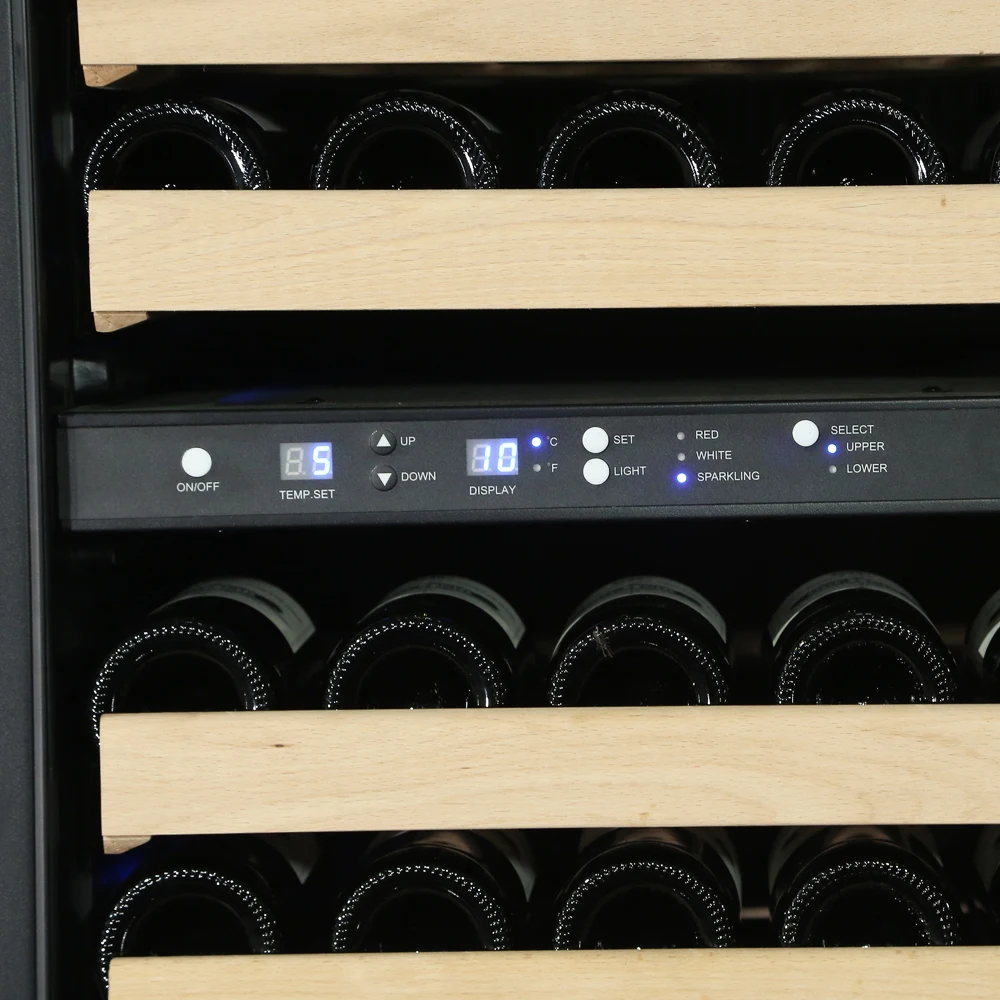 308L 111Bottles Dual zone full glass door mini wine fridge wholesale