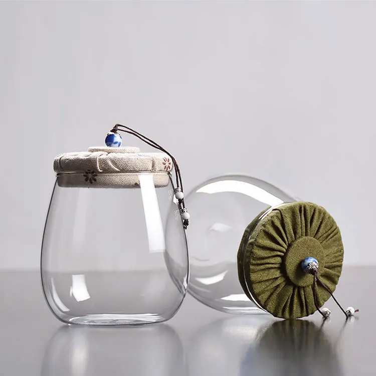 Best selling spice jar high borosilicate glass jar with cloth lid glass elegant coffee manufacture