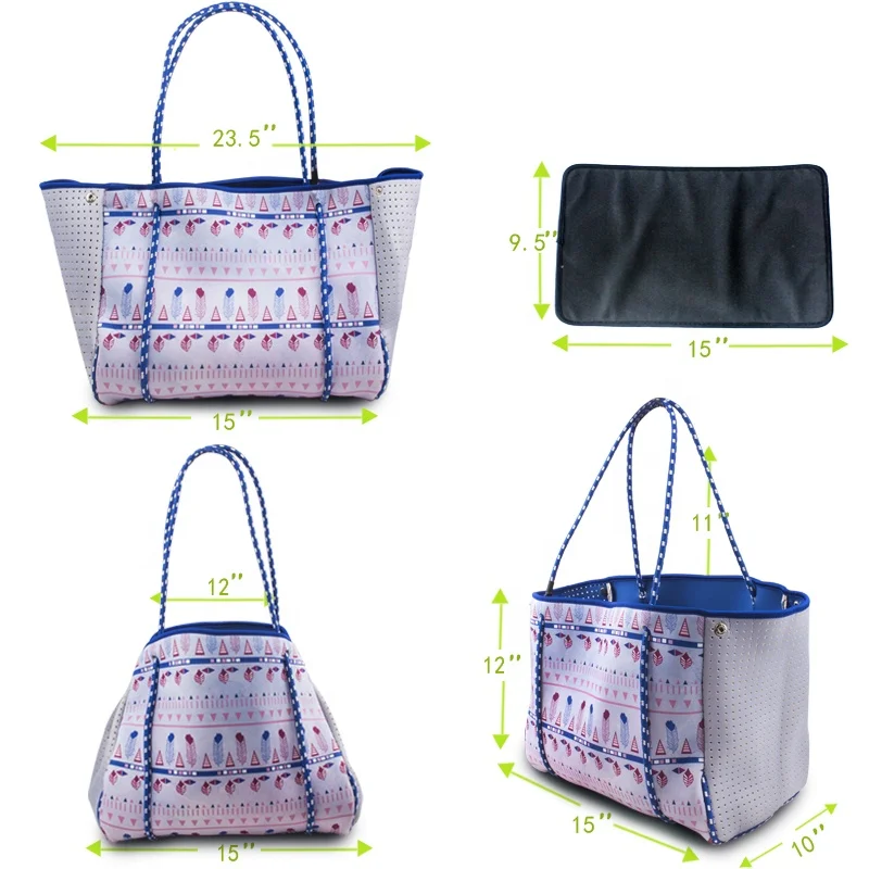 Wholesale Custom Logo Bohemian Crafted Large Neoprene Beach Bag Tote for Summer Water Proof Outdoor Travels straw beach bag