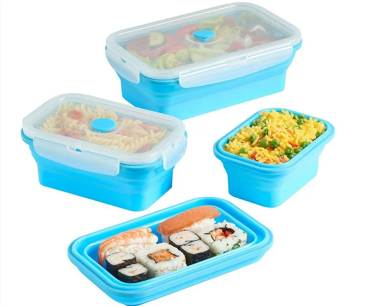 Bpa free food grade 4PCS Silicone Foldable bento box Collapsible Lunch Box Set Folding Food Storage Container