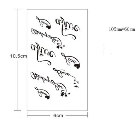 Waterproof Body Art Tattoo Heart Love Letters Tattoo Sticker Decoration Water Transfer Tattoo Stickers