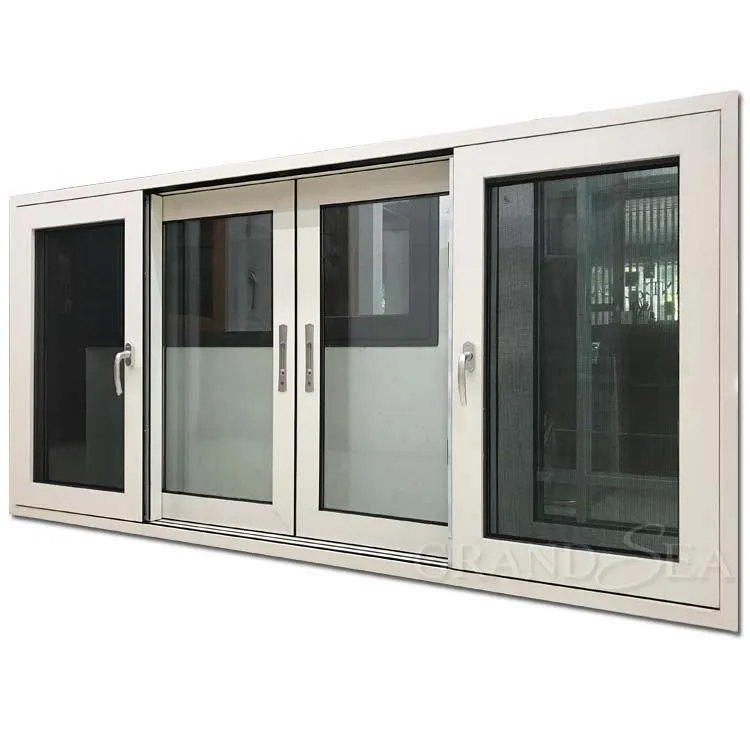 Aluminum Double insulated tempered glass sliding window price with three track in philippines