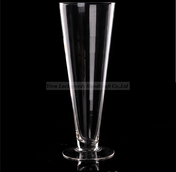 
mouth blown high quality wholesale clear reversible trumpet glass vase 
