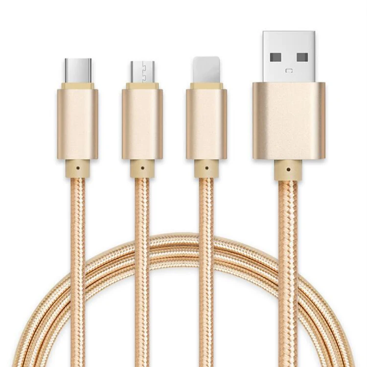 
Amazon Top Seller 2021 High Quality USB Multi Charger Cable 3 in 1 Nylon Braided Fast Charging Cord (1.2M) with 8pin/Micro/typeC 