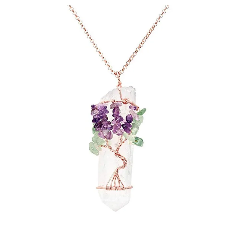 Ожерелье ручной работы из драгоценных камней в форме дерева YK, ожерелье из натурального прозрачного кварца, оздоровительного кристалла, чакры