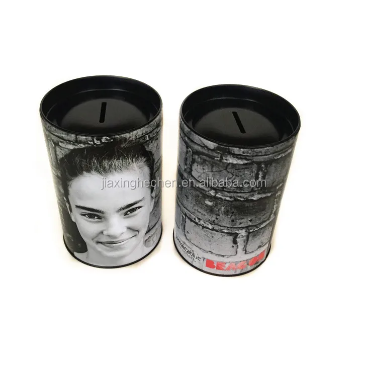 Money tin box with easy open lid round coin bank