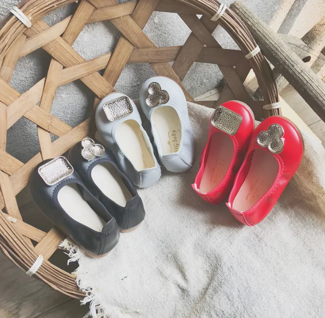 
Metal elements kids girls princess PU leather shoes 