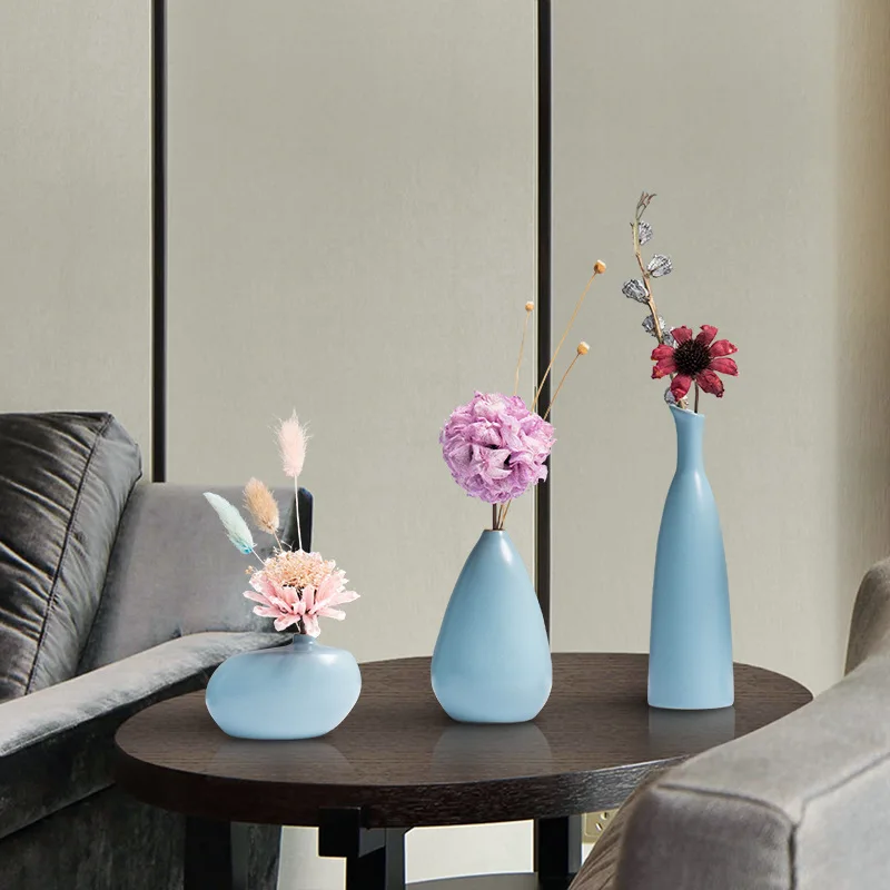 2019 new hot selling handmade blue ceramic flower vase for home decor