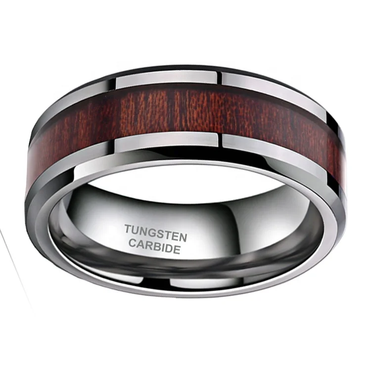 
Personalized Mens wedding rings tungsten carbide,Tungsten wood inlay ring for daily wear 