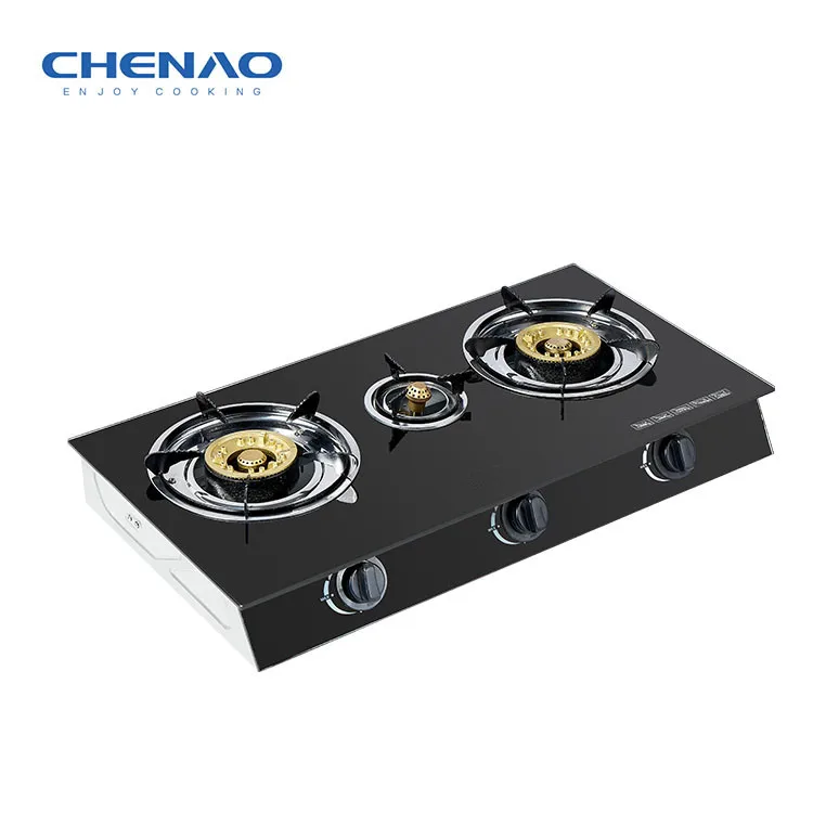 Стол из закаленного стекла, газовая плита из нержавеющей стали с 3 горелками/латунный газ колеблется