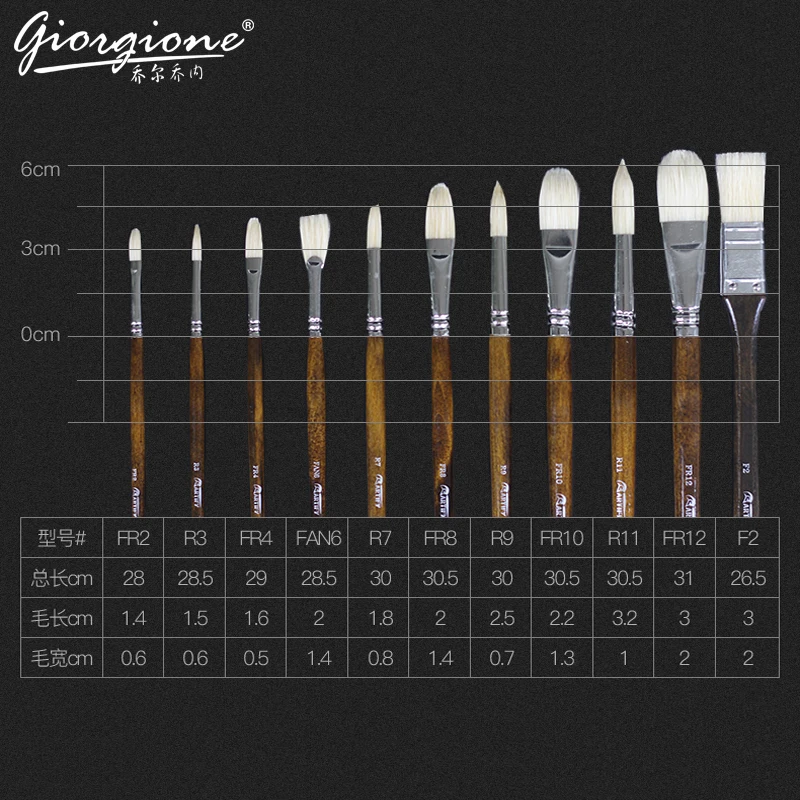 Multi-shapes Bristles Hair Painting Brush for Acrylic The Foreign Trade Giorgione 11 Pieces Free Sample Tin Box Wood Size Mixed