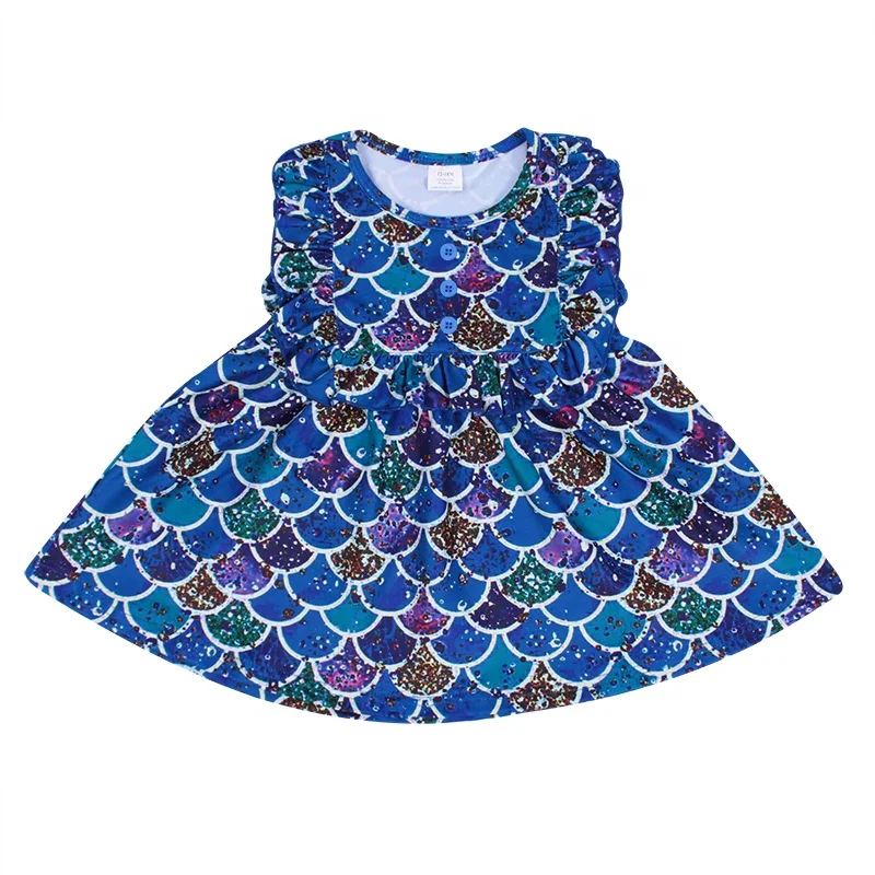 
hot sale mermaid Print girls Fashion clothing set Kids wholesale 4th july ruffle outfit set clothes for kids fly sleeve set 