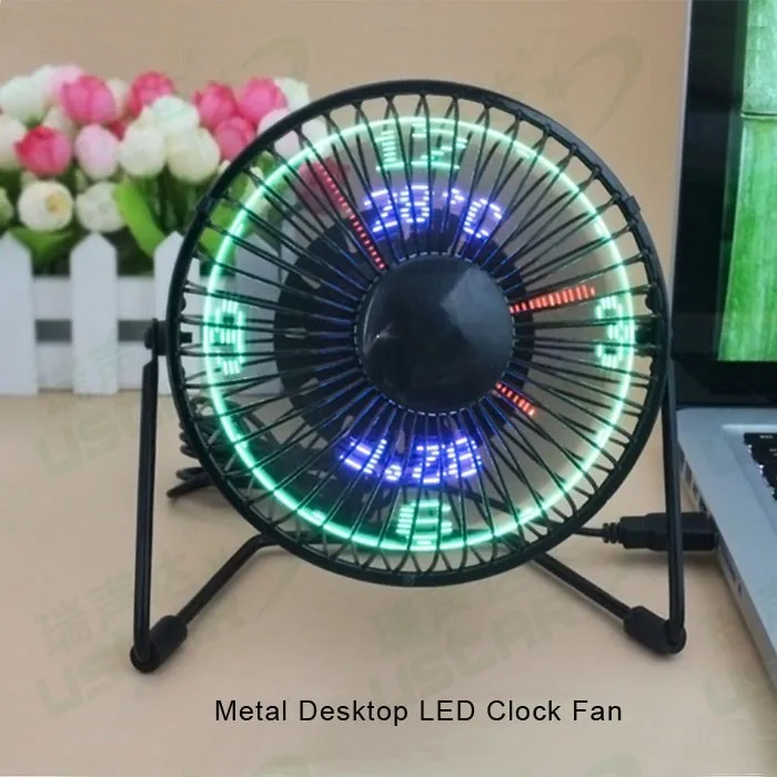 Novelty USB Fan with LED Clock Temperature Message Metal Novel Clock Fan For Home Office School Stationery