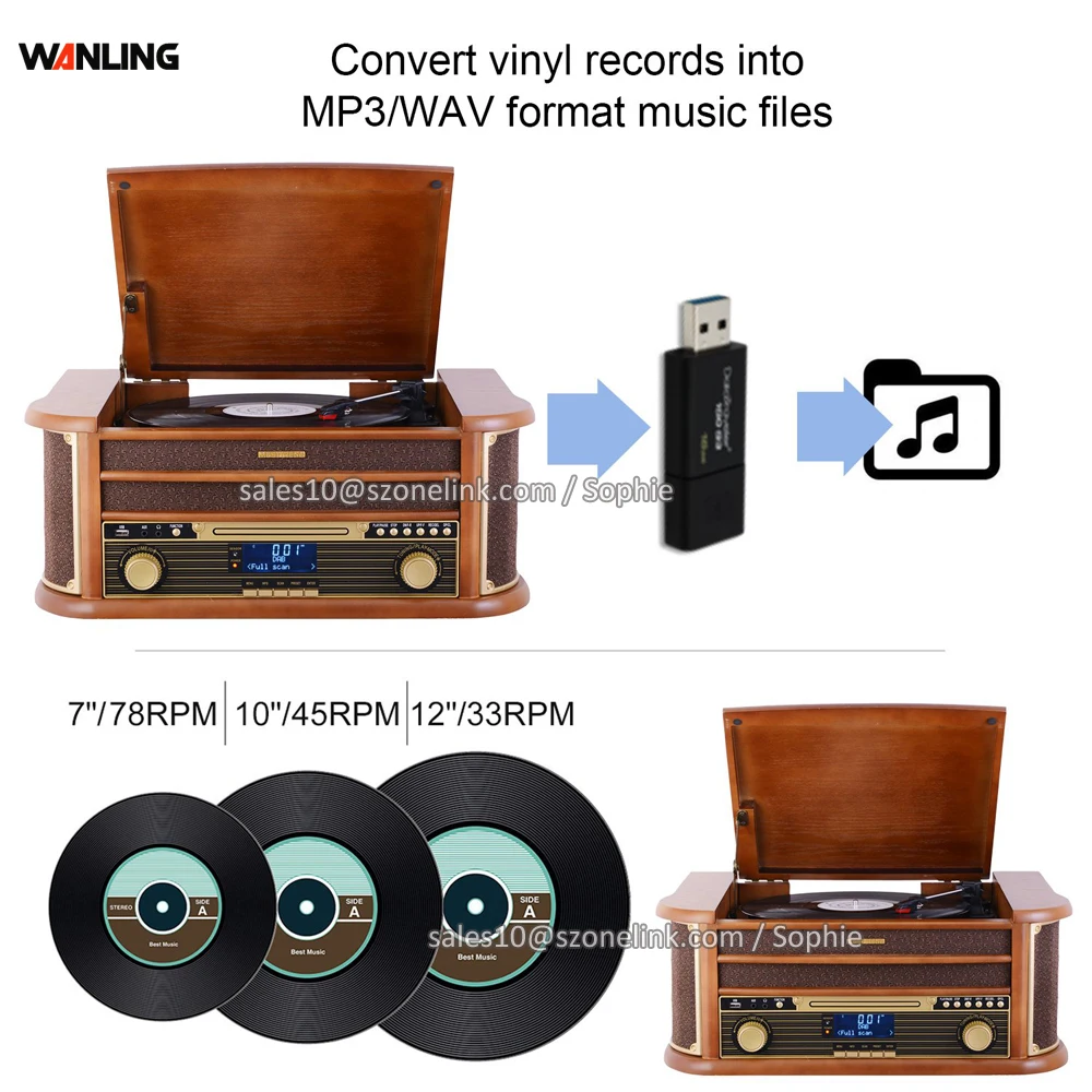 Home Audio Equipment Portable Radio CD Record Player Retro Turntable Hot Sale
