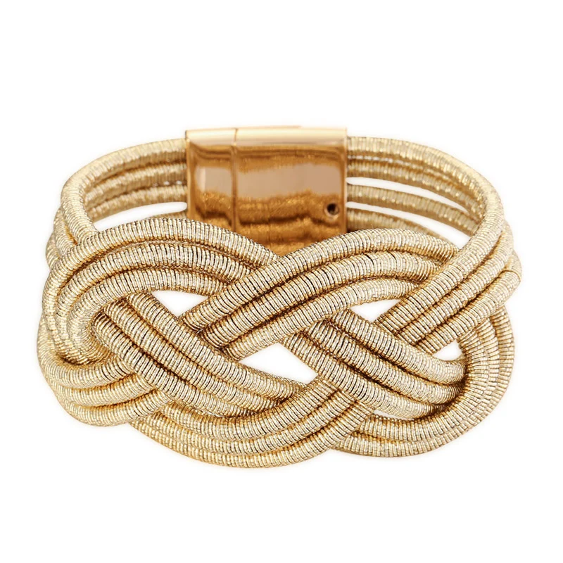 
Metallic Cord braided bracelet for women Fashion jewelry gold plated magnetic bracelet luxury style 