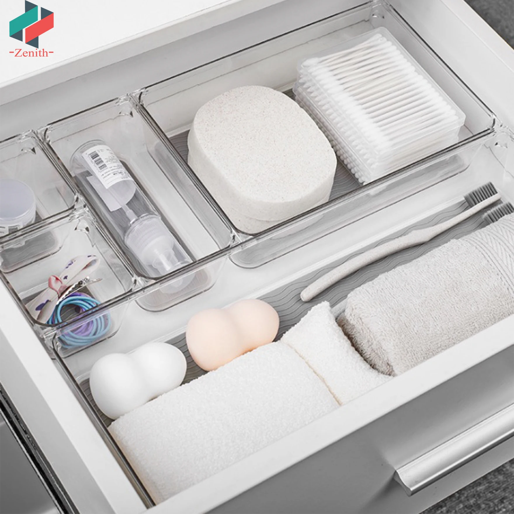 
ZNF00047 Customized Clear Small Plastic Cabinet Closet Office Suppliers Organizer Kitchen Drawer Cutlery Tray for Utensils 
